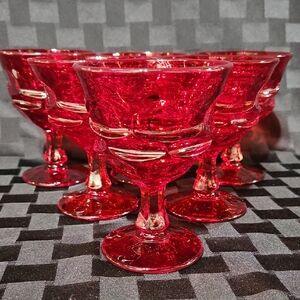 Fostoria Argus Ruby Red Champagne/Sherbet/Water Coups, UV Reactive, Set of 2